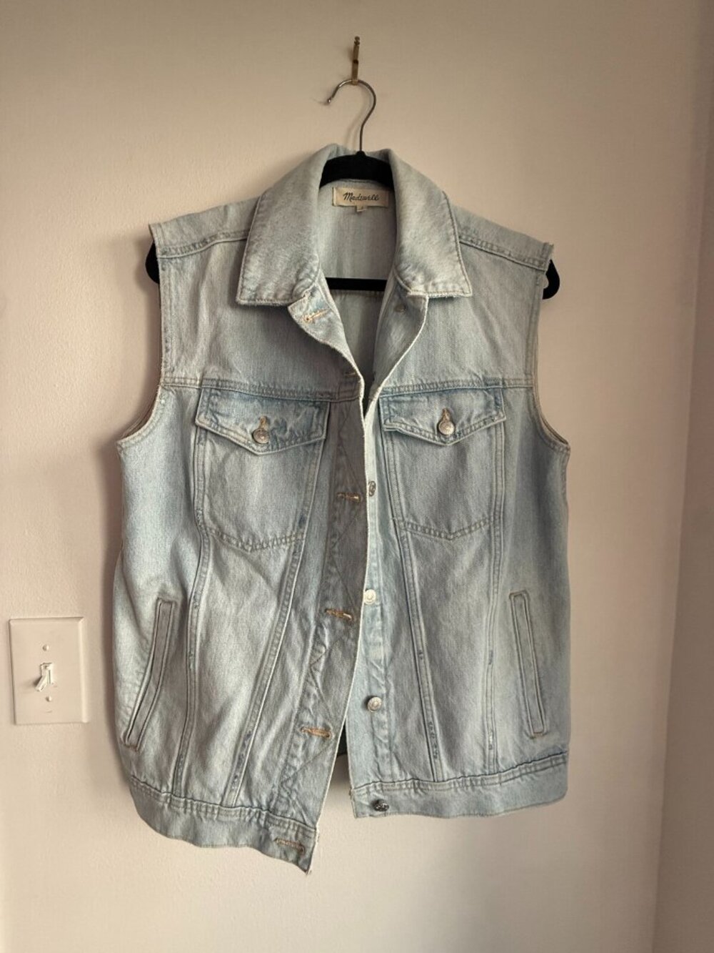 Madewell Light Wash Denim Vest Sz S Trucker Snap Front